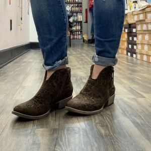 Brown and black cheetah booties